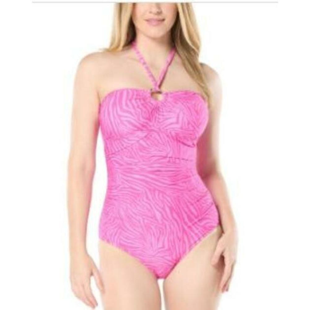 MICHAEL Michael Kors Women's Animal-Print Halter Swimsuit Pink 6